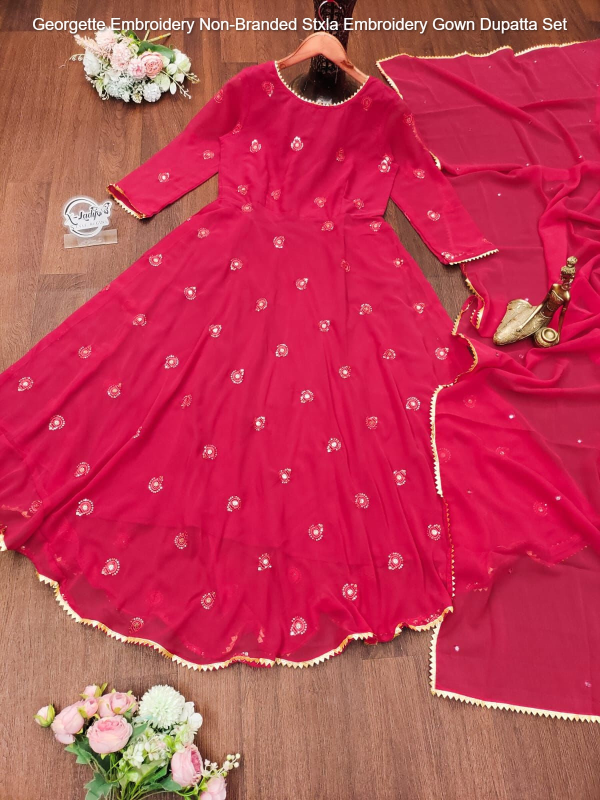 Georgette Embroidery Non-Branded Stxla Embroidery Gown Dupatta Set