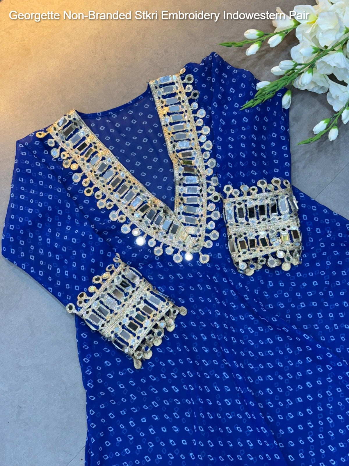 Georgette Non-Branded Stkri Embroidery Indowestern Pair