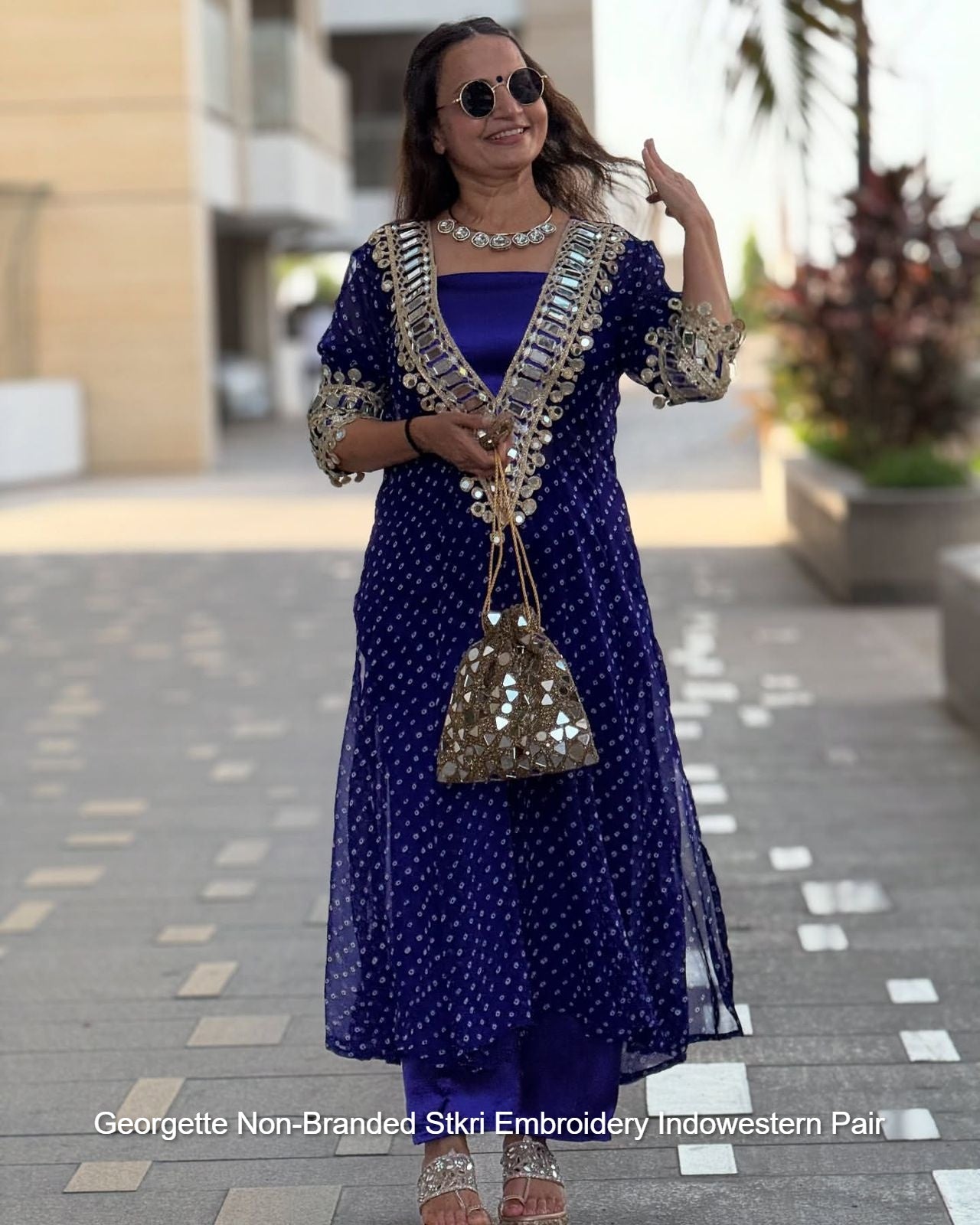 Georgette Non-Branded Stkri Embroidery Indowestern Pair