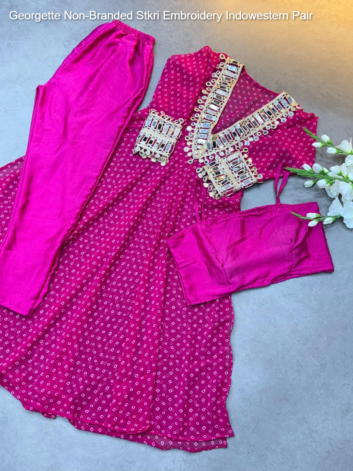 Georgette Non-Branded Stkri Embroidery Indowestern Pair