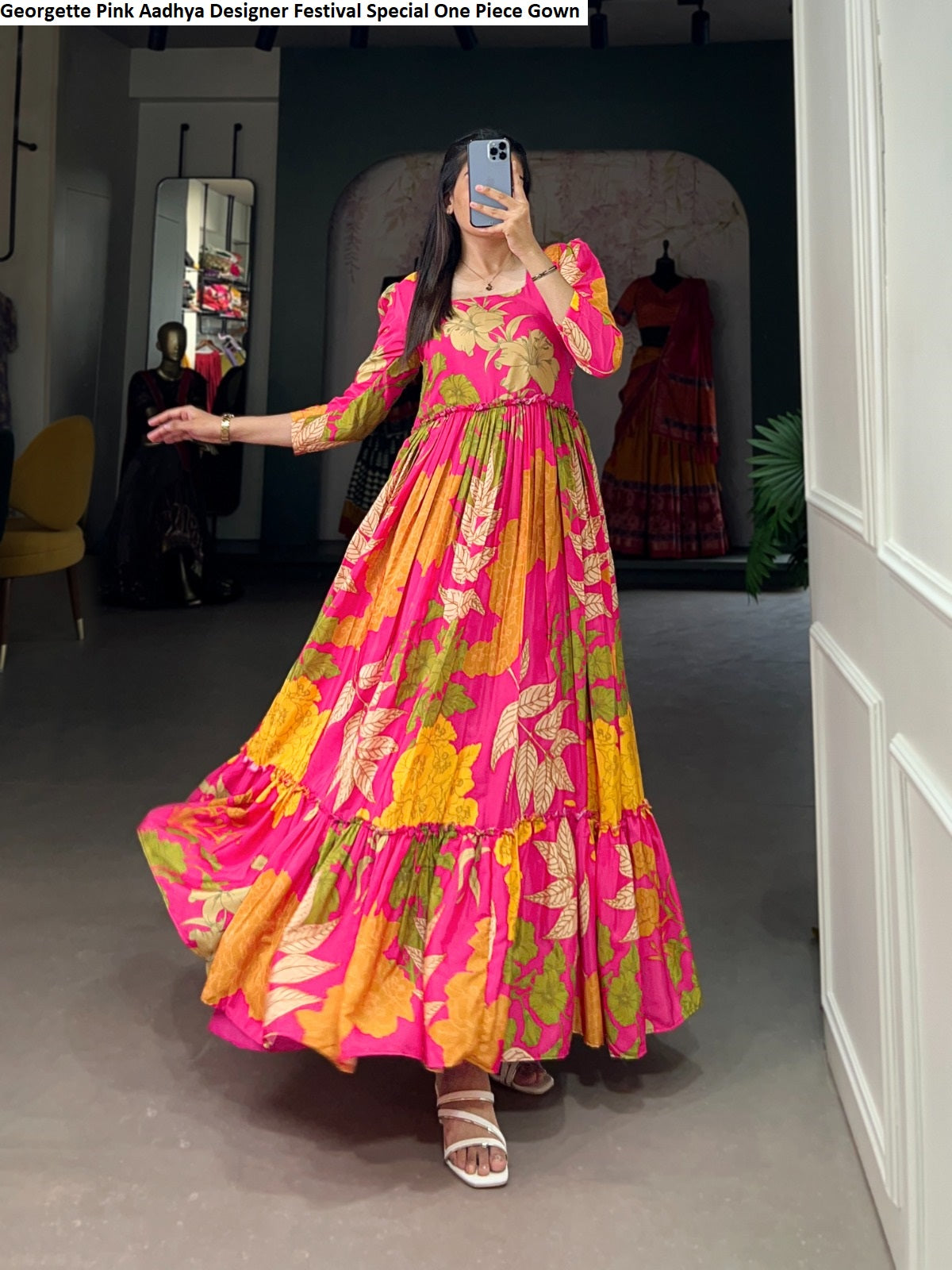 Georgette Pink Aadhya Designer Festival Special One Piece Gown