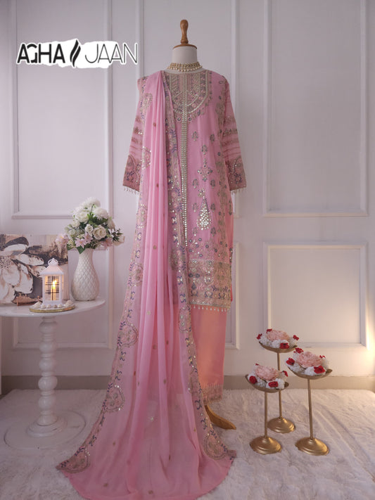 Georgette Pink Agha Jaan Mirror Work Pakistani Readymade Suits