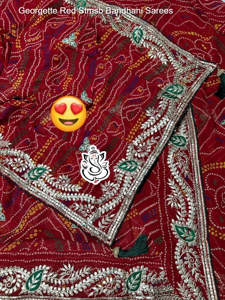 Georgette Red Stmsb Bandhani Sarees