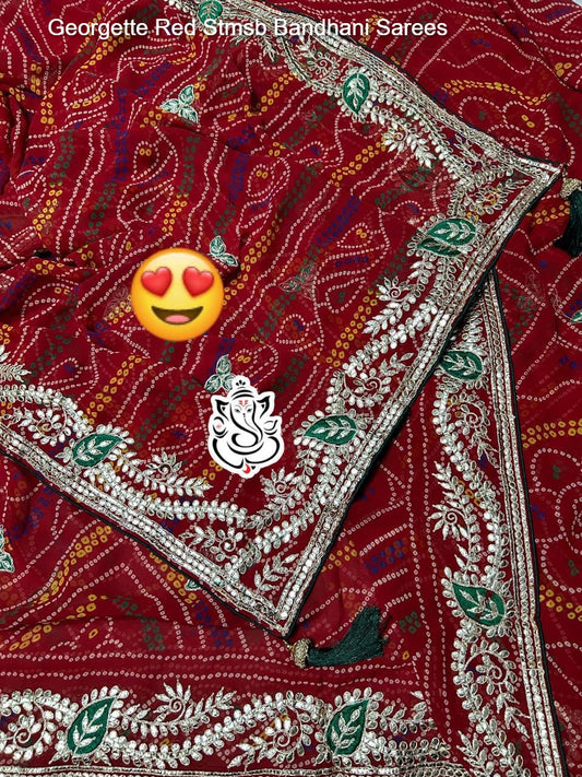 Georgette Red Stmsb Bandhani Sarees