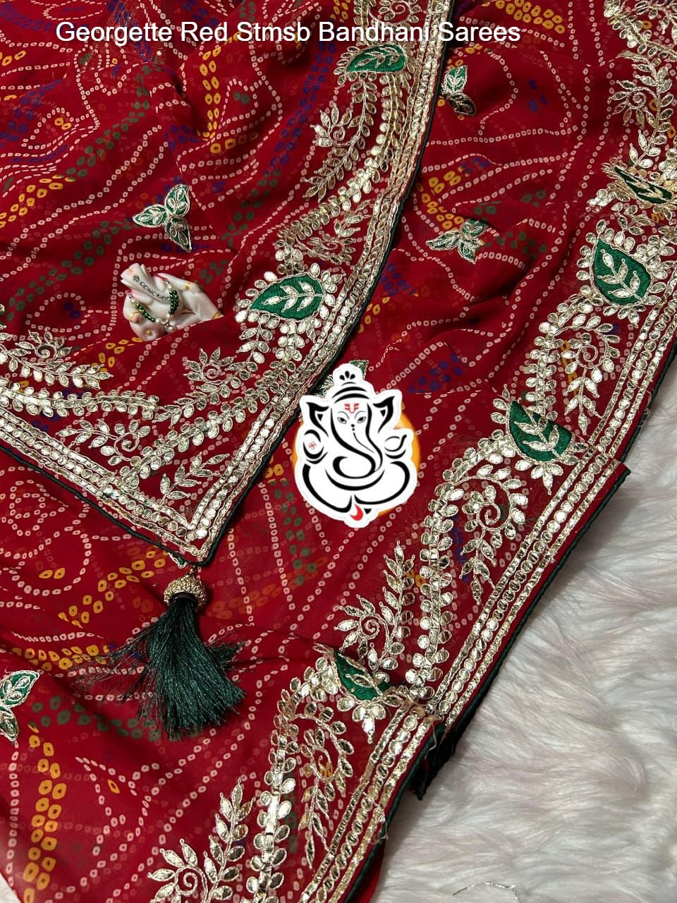 Georgette Red Stmsb Bandhani Sarees