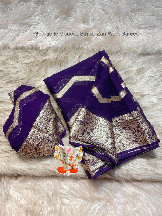 Georgette Viscose Stmsb Zari Work Sarees
