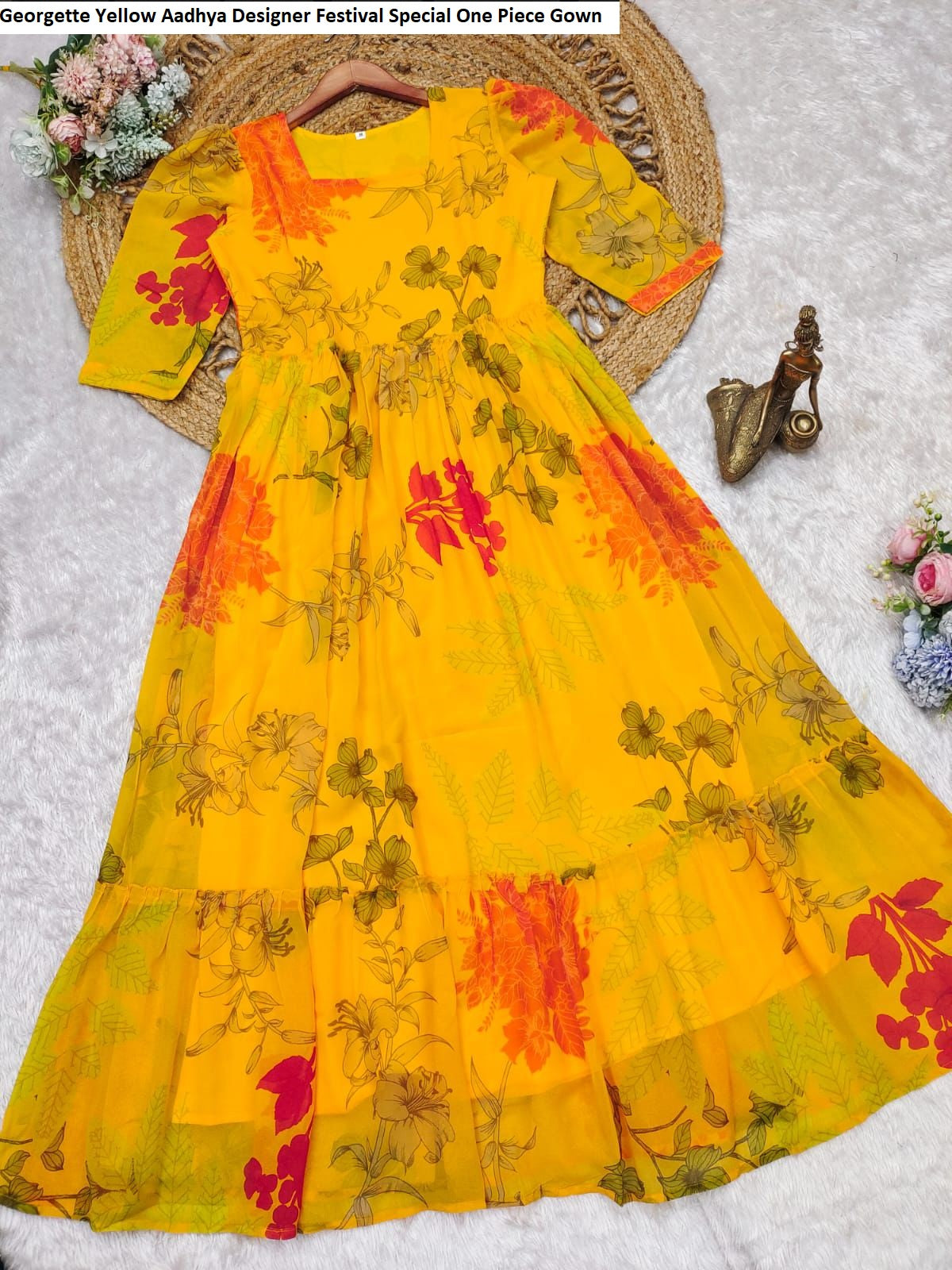 Georgette Yellow Aadhya Designer Festival Special One Piece Gown