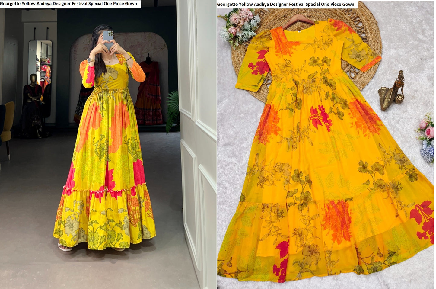 Georgette Yellow Aadhya Designer Festival Special One Piece Gown