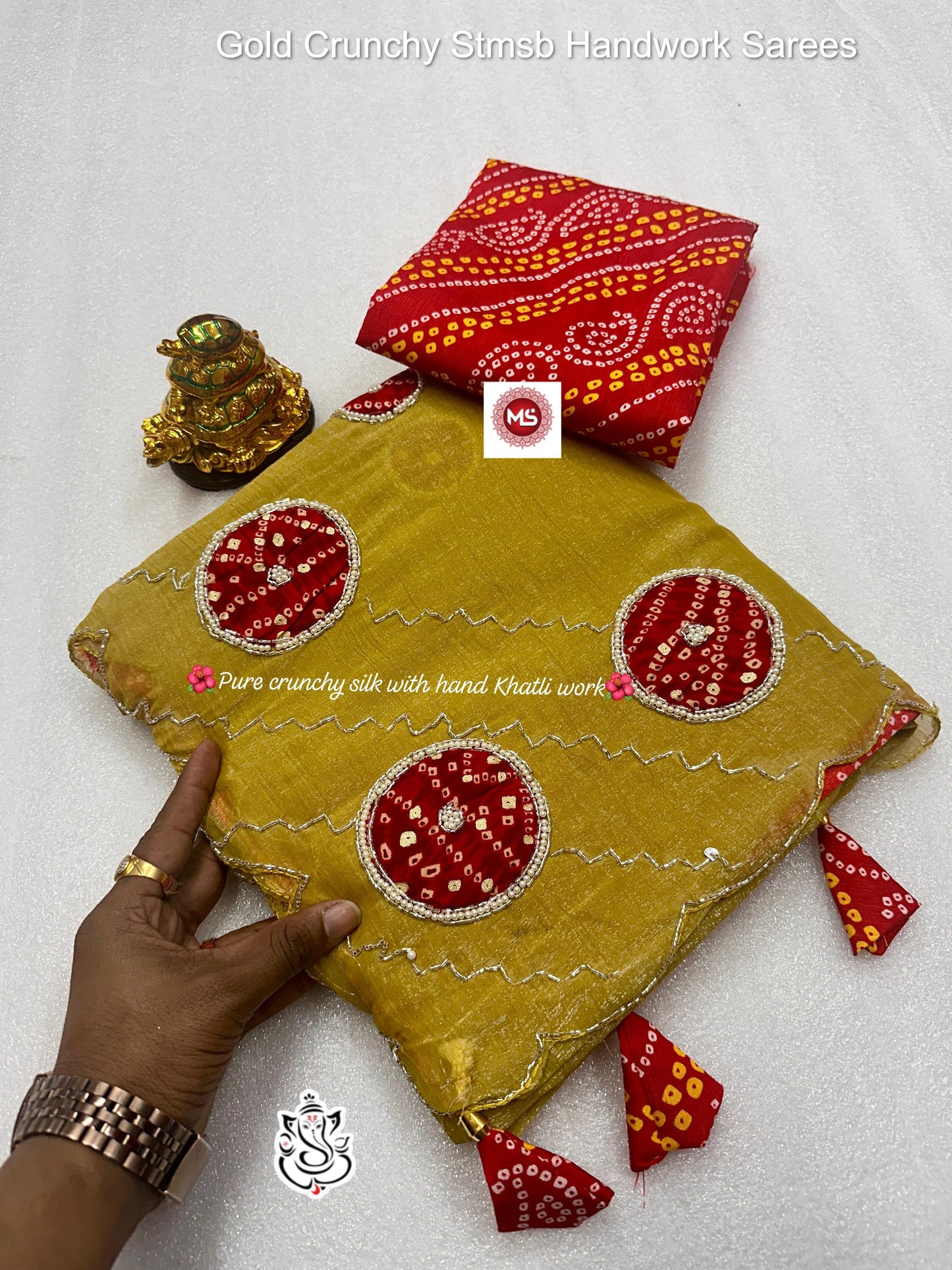 Gold Crunchy Stmsb Handwork Sarees