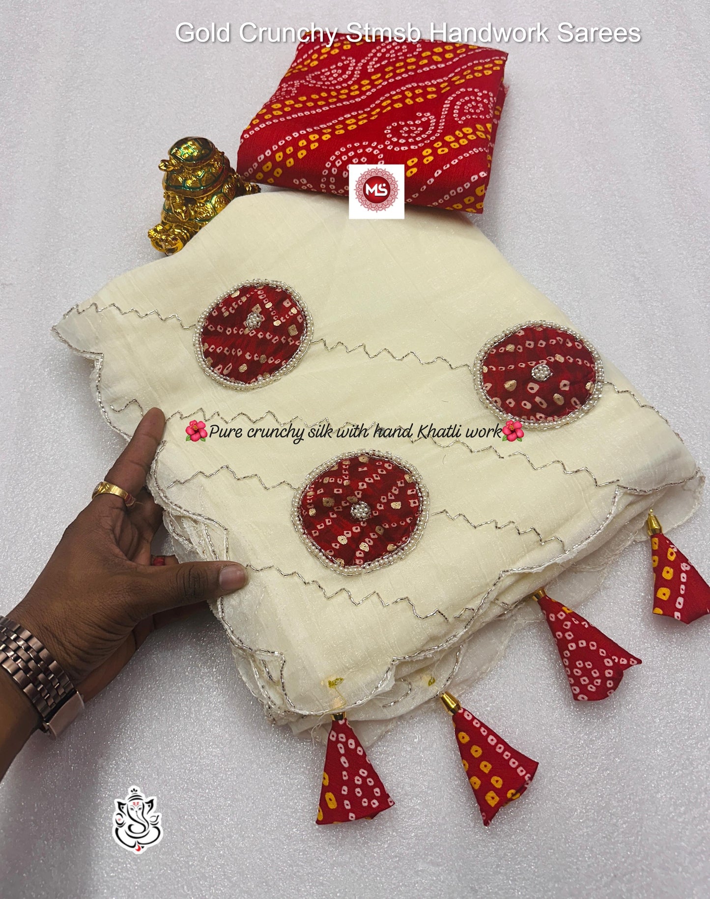 Gold Crunchy Stmsb Handwork Sarees