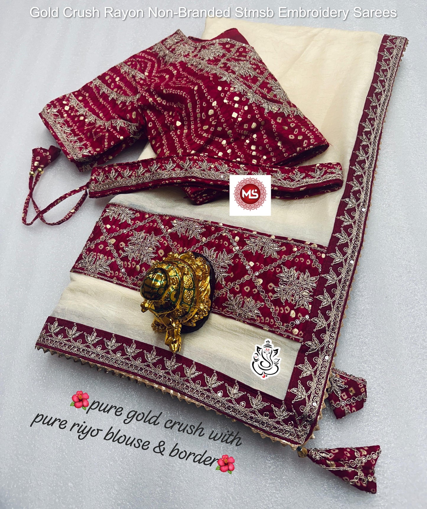 Gold Crush Rayon Non-Branded Stmsb Embroidery Sarees