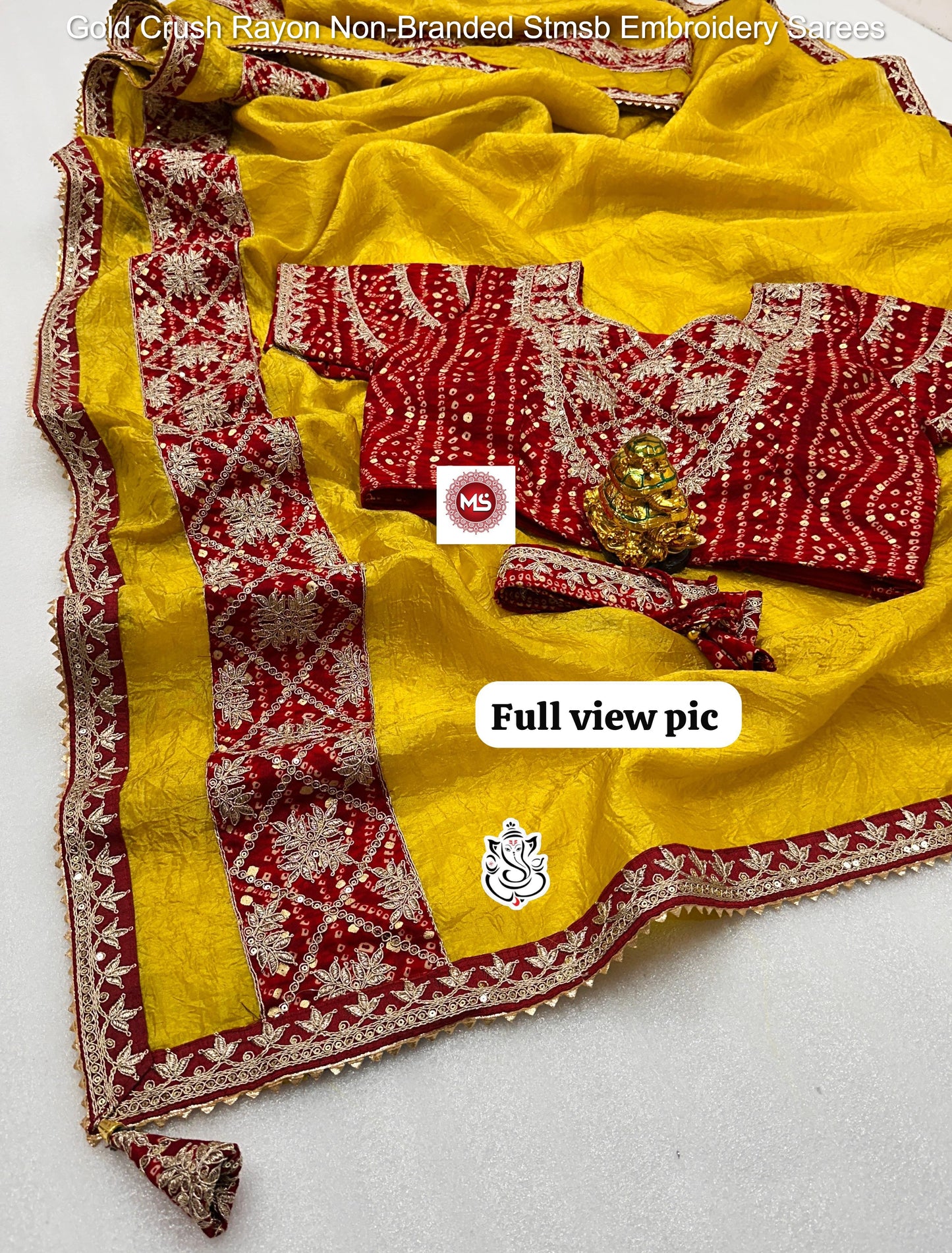 Gold Crush Rayon Non-Branded Stmsb Embroidery Sarees