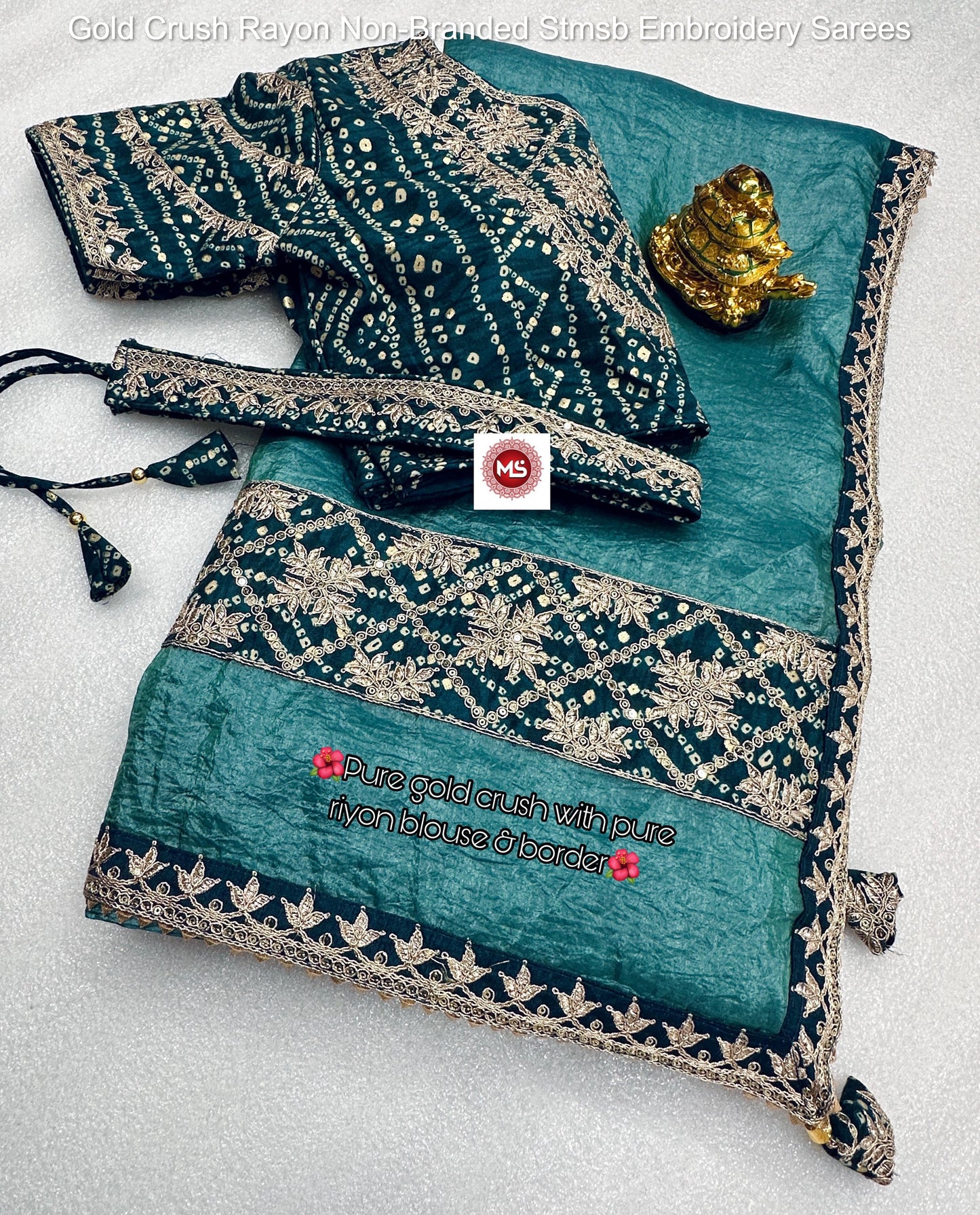 Gold Crush Rayon Non-Branded Stmsb Embroidery Sarees