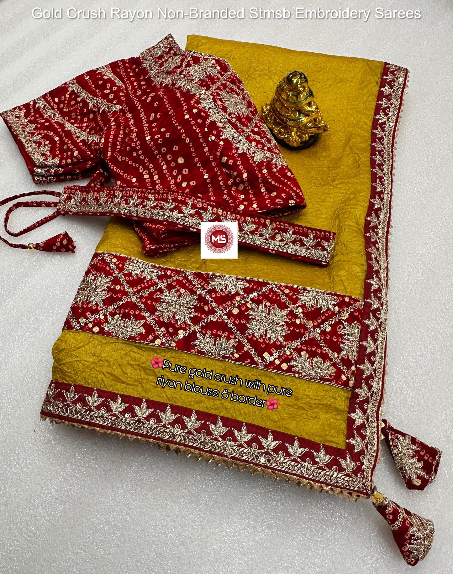 Gold Crush Rayon Non-Branded Stmsb Embroidery Sarees