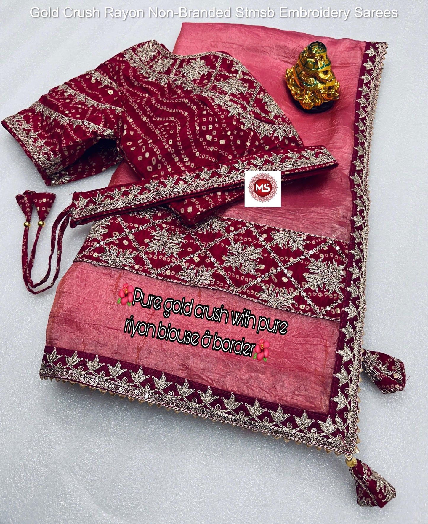 Gold Crush Rayon Non-Branded Stmsb Embroidery Sarees