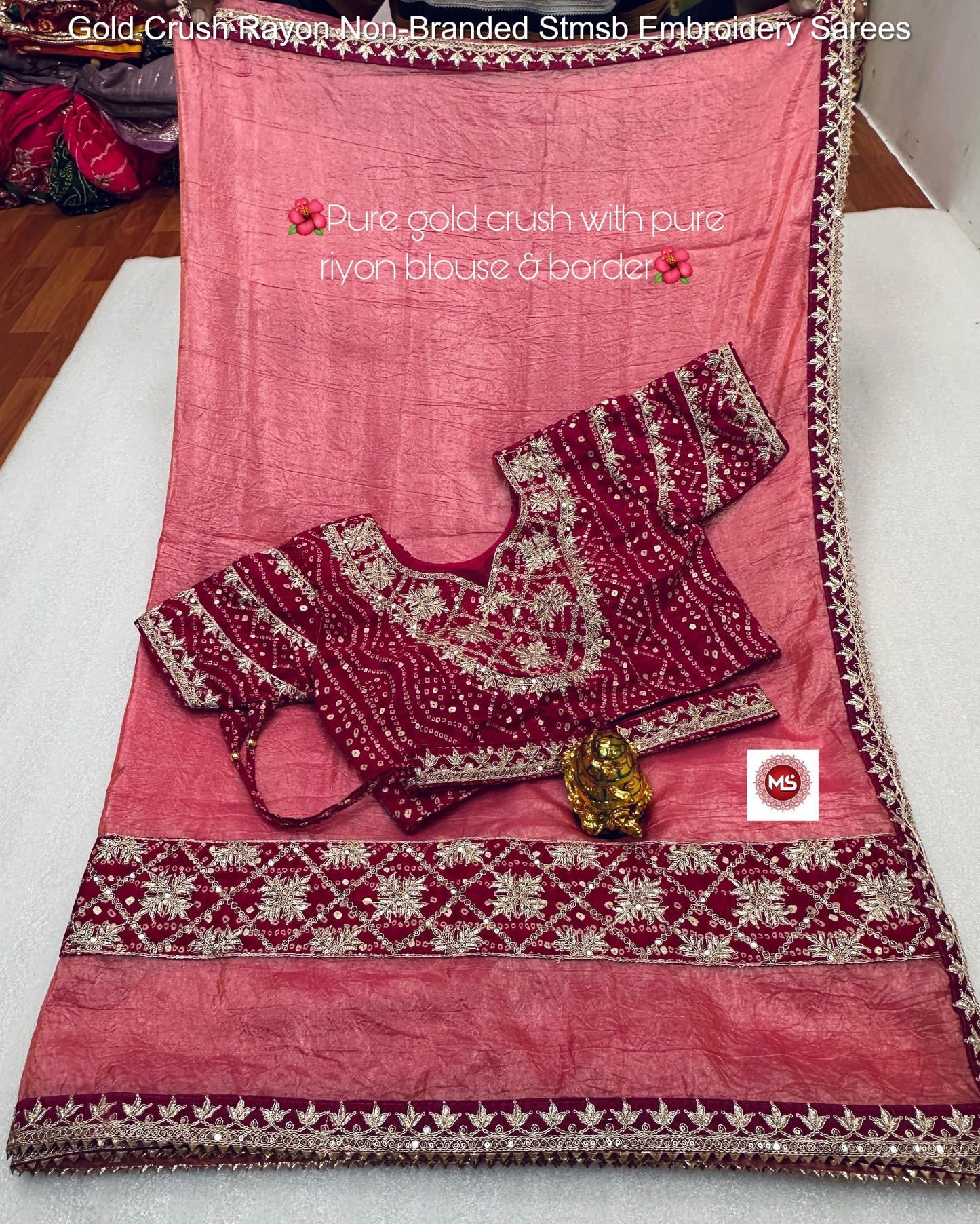 Gold Crush Rayon Non-Branded Stmsb Embroidery Sarees