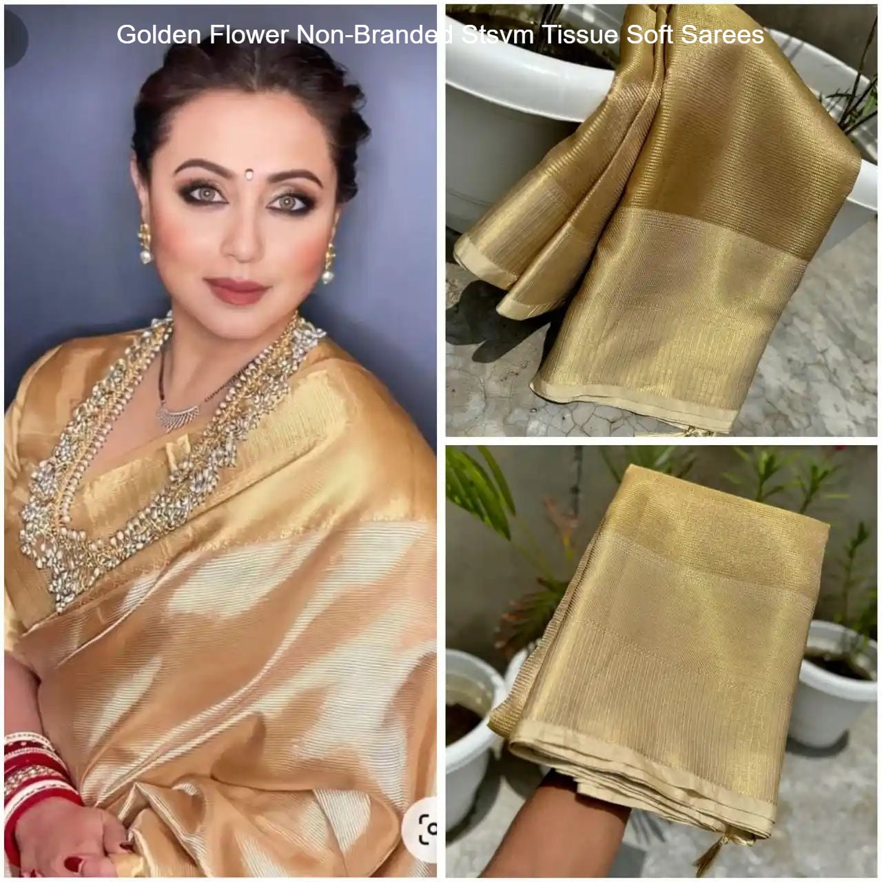Golden Flower Non-Branded Stsvm Tissue Soft Sarees