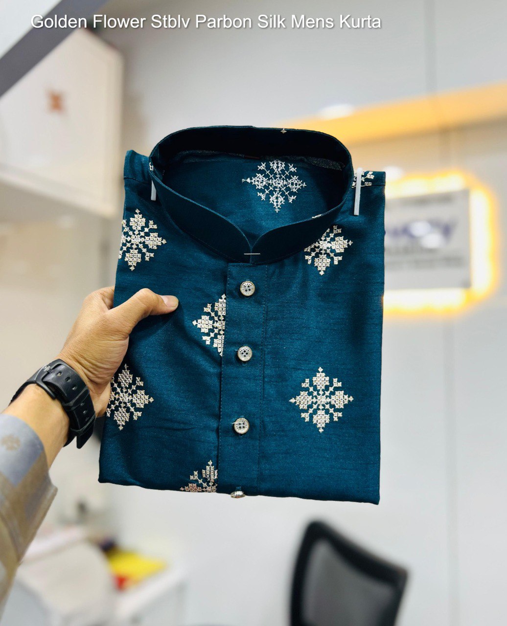 Golden Flower Stblv Parbon Silk Mens Kurta