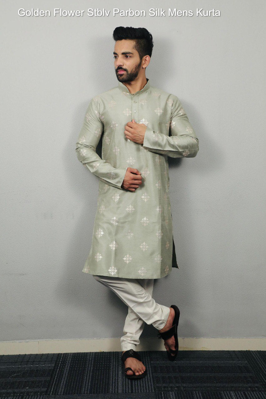 Golden Flower Stblv Parbon Silk Mens Kurta