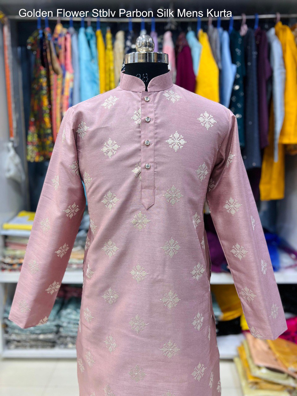 Golden Flower Stblv Parbon Silk Mens Kurta