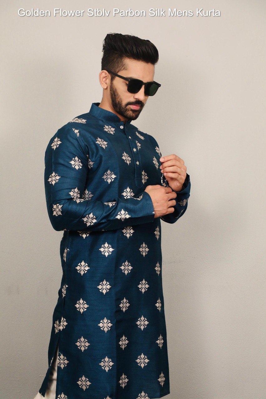 Golden Flower Stblv Parbon Silk Mens Kurta