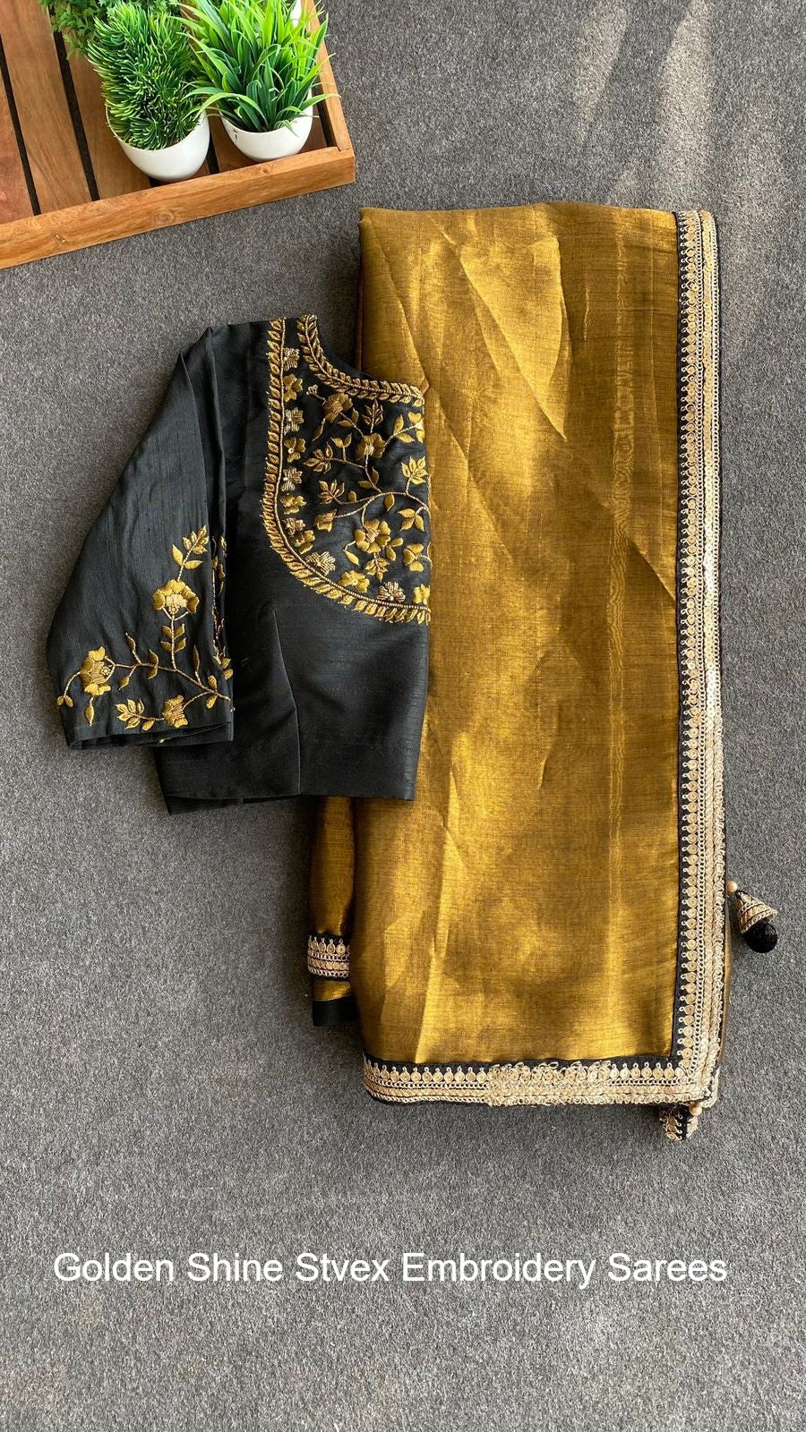 Golden Shine Stvex Embroidery Sarees