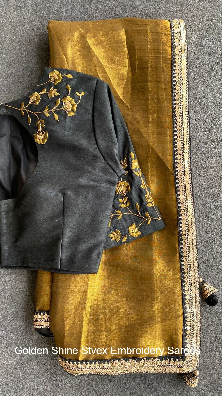 Golden Shine Stvex Embroidery Sarees