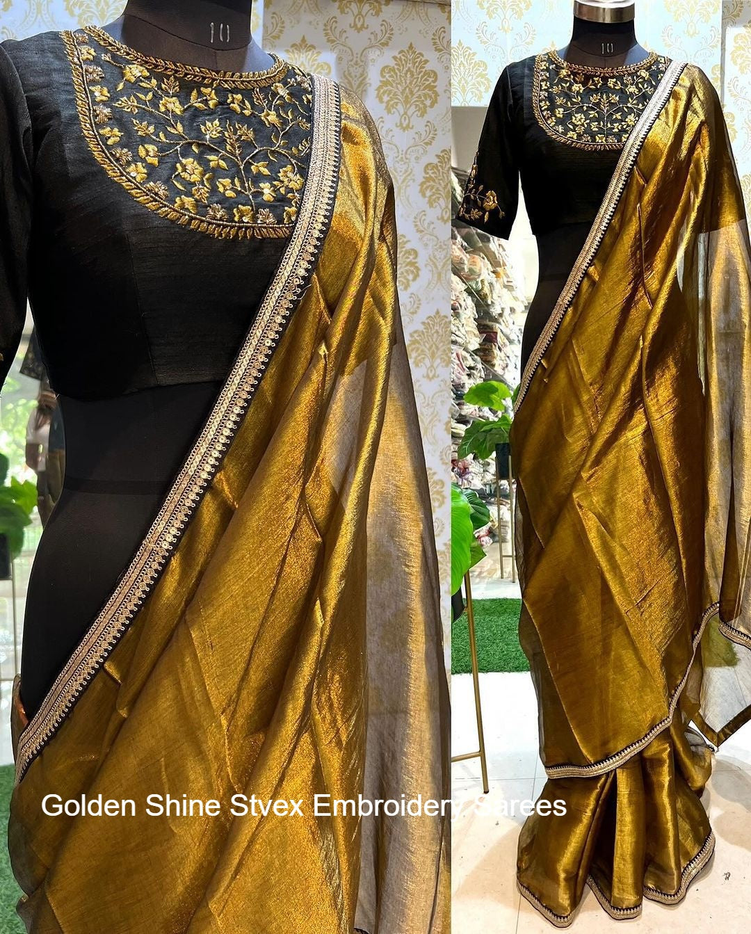 Golden Shine Stvex Embroidery Sarees