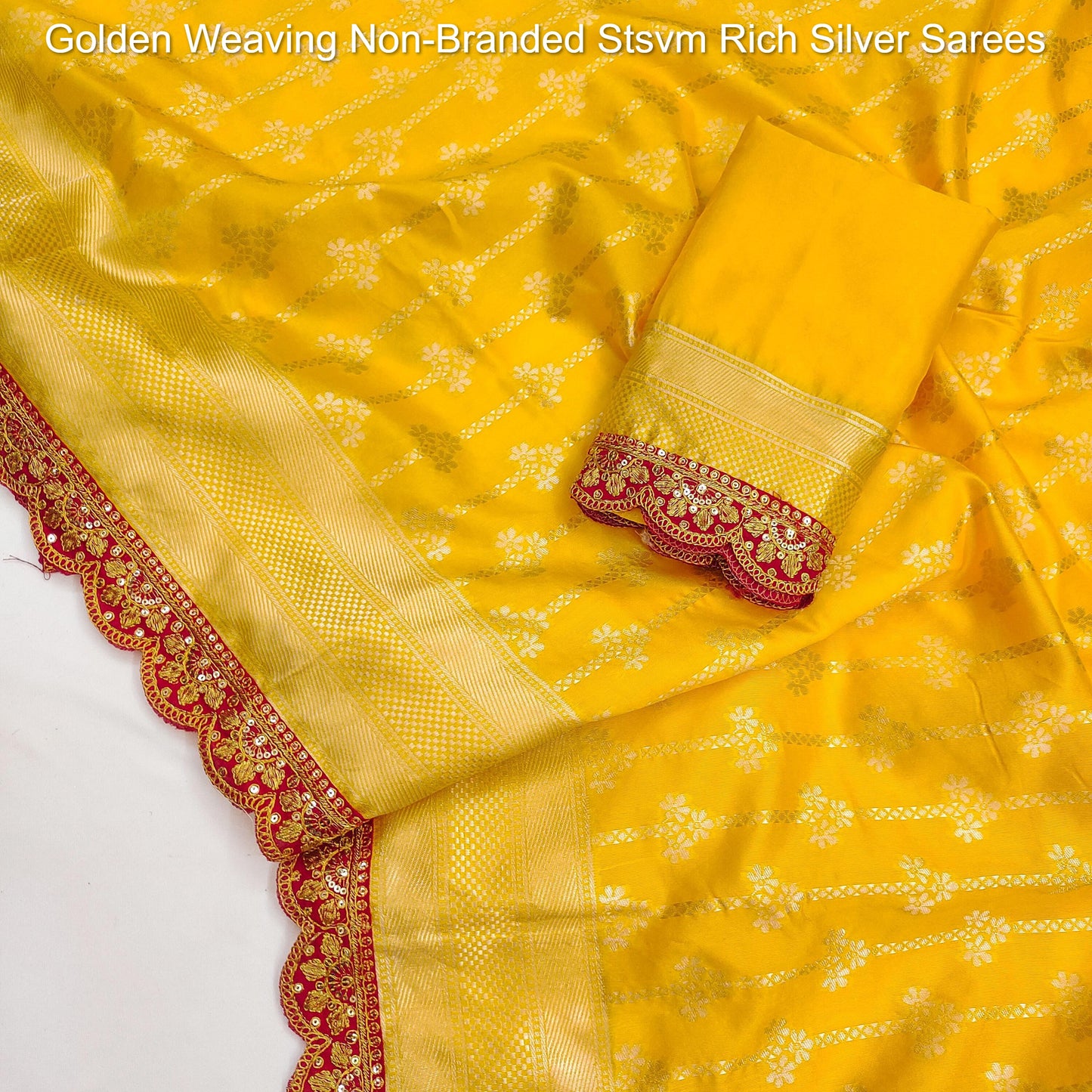Golden Weaving Non-Branded Stsvm Rich Silver Sarees
