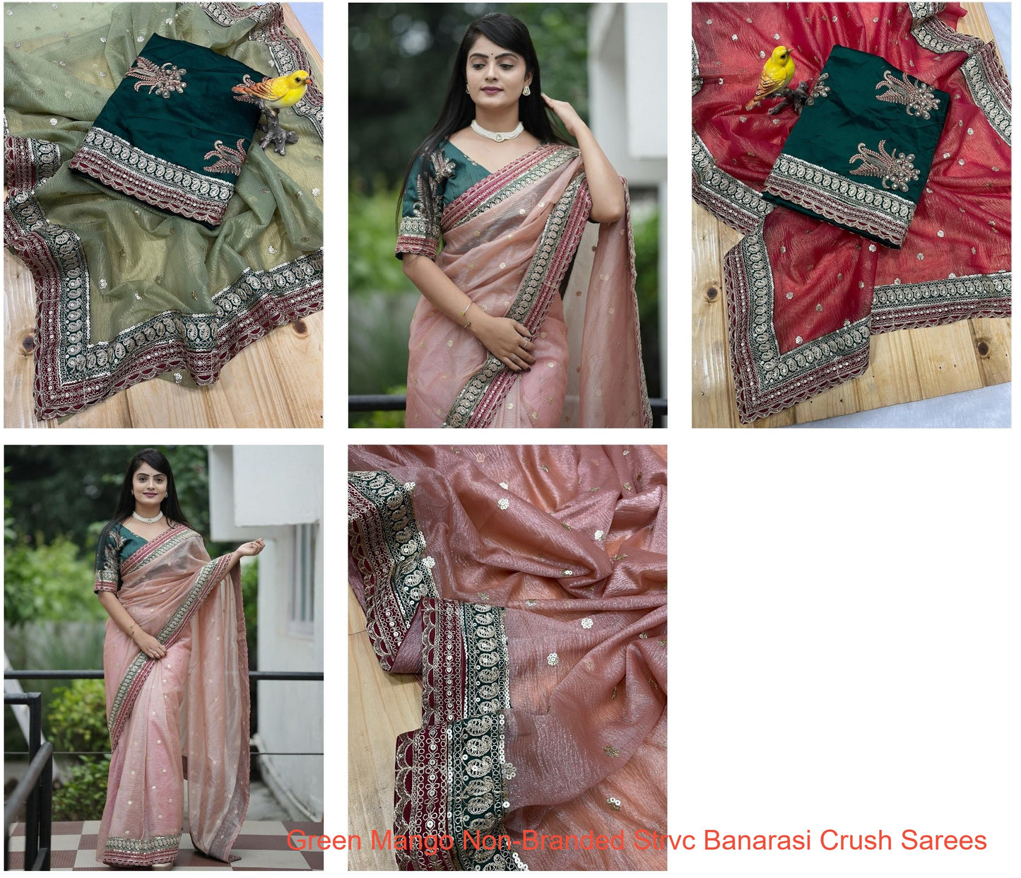 Green Mango Non-Branded Strvc Banarasi Crush Sarees