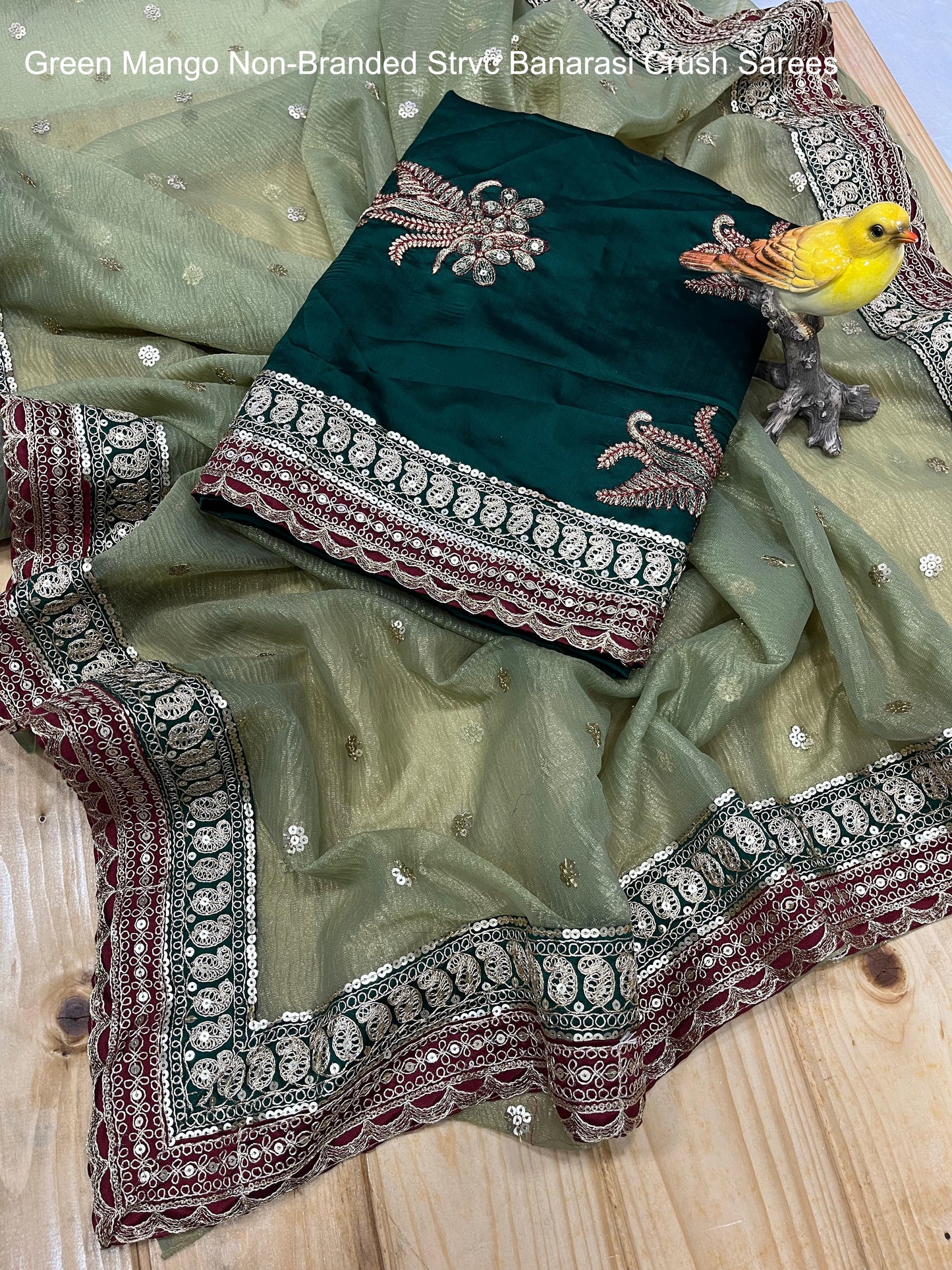 Green Mango Non-Branded Strvc Banarasi Crush Sarees