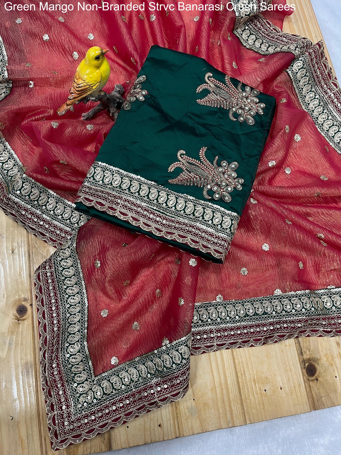Green Mango Non-Branded Strvc Banarasi Crush Sarees