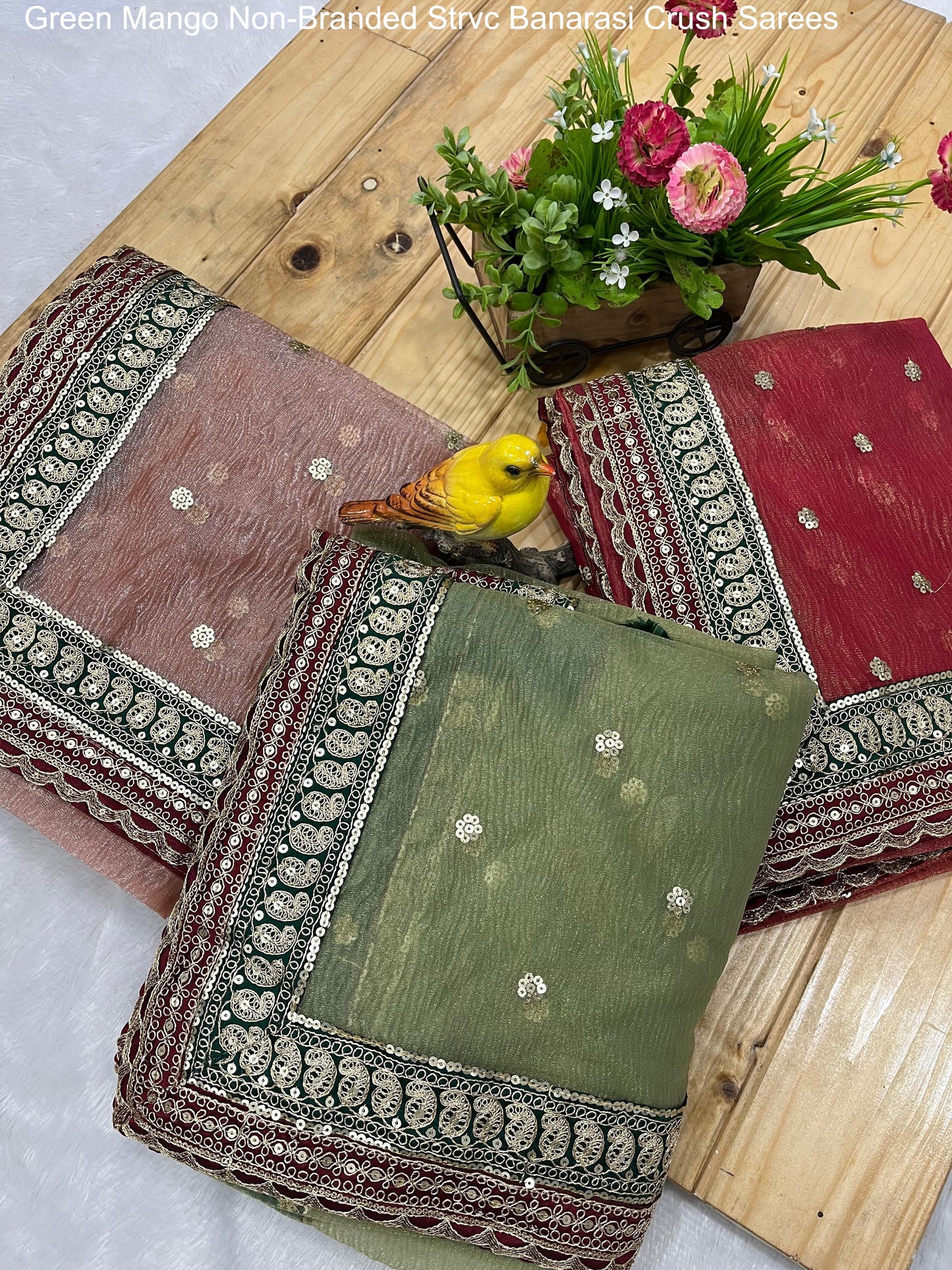 Green Mango Non-Branded Strvc Banarasi Crush Sarees