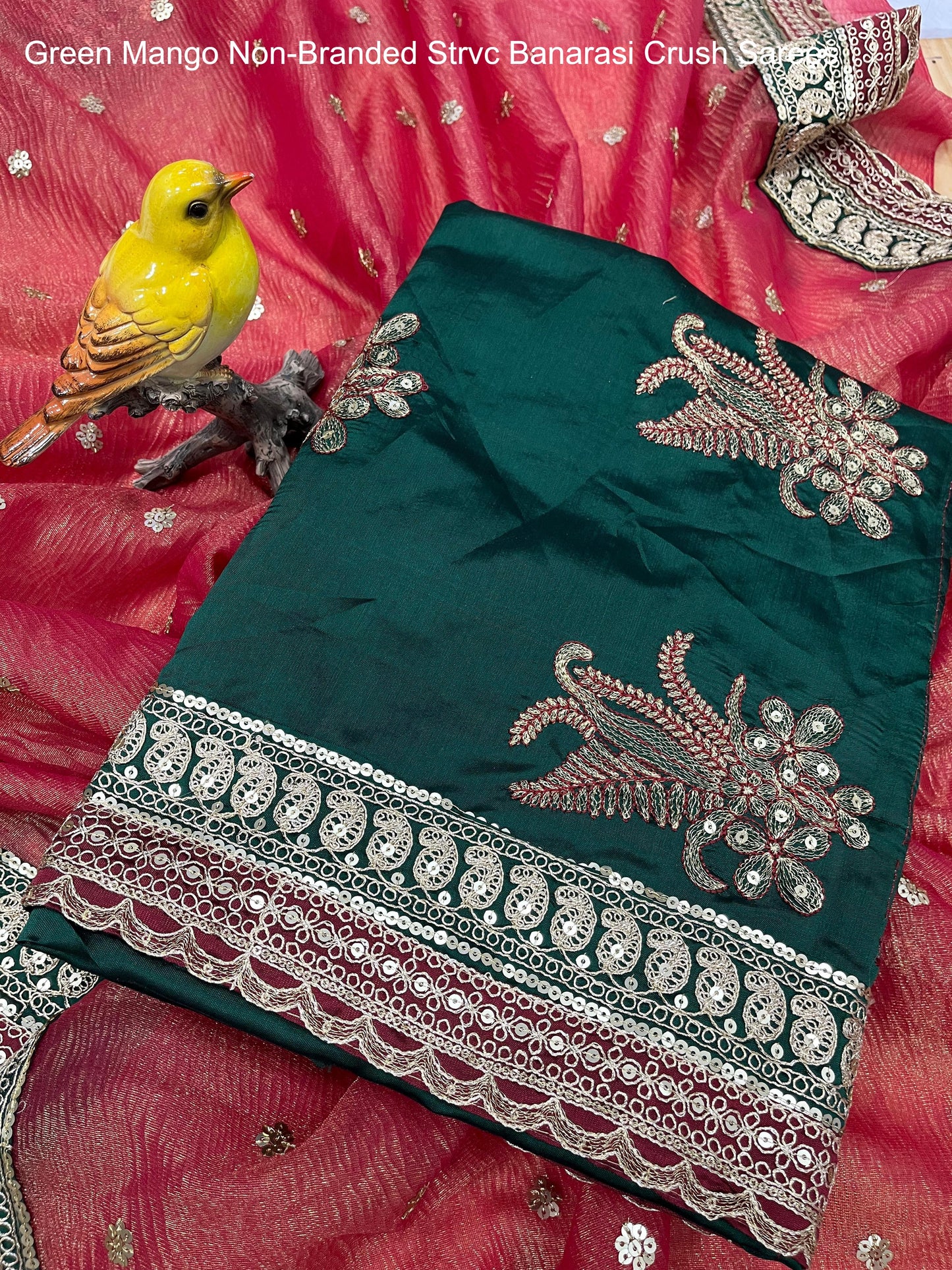 Green Mango Non-Branded Strvc Banarasi Crush Sarees