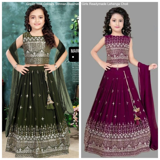 Green Well Colours Stmnan Blooming Girls Readymade Lehenga Choli