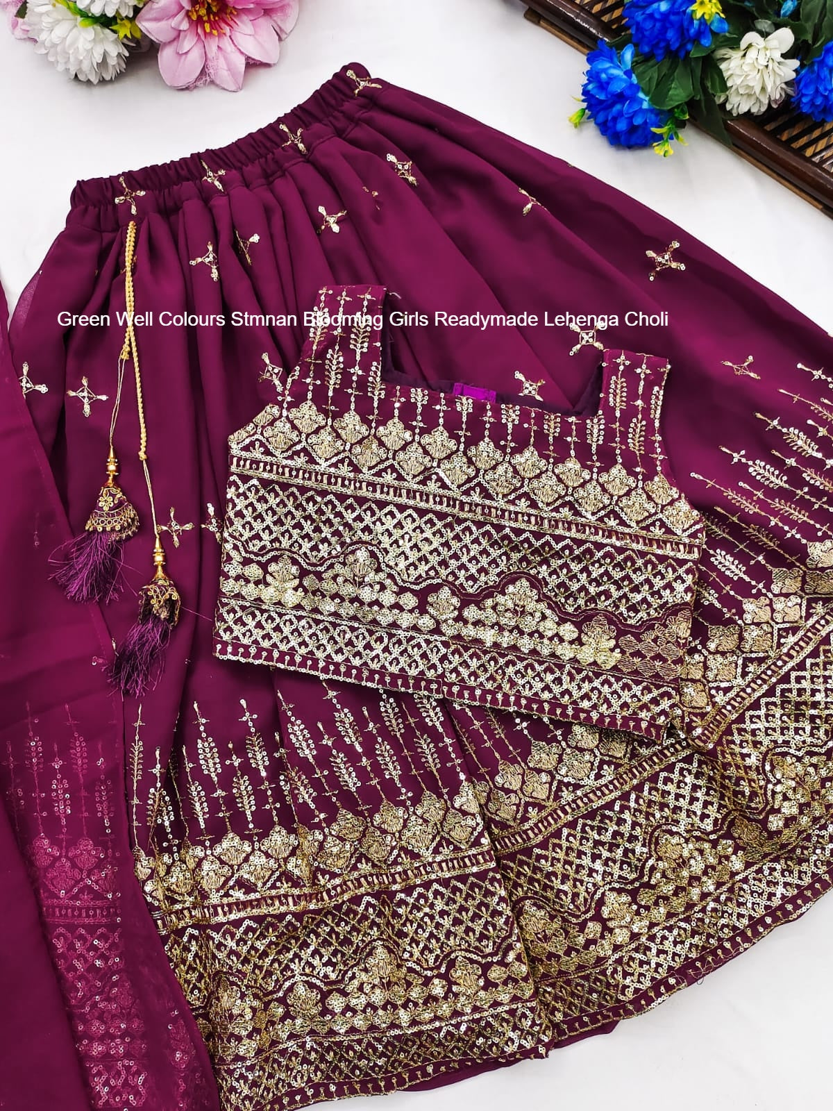 Green Well Colours Stmnan Blooming Girls Readymade Lehenga Choli