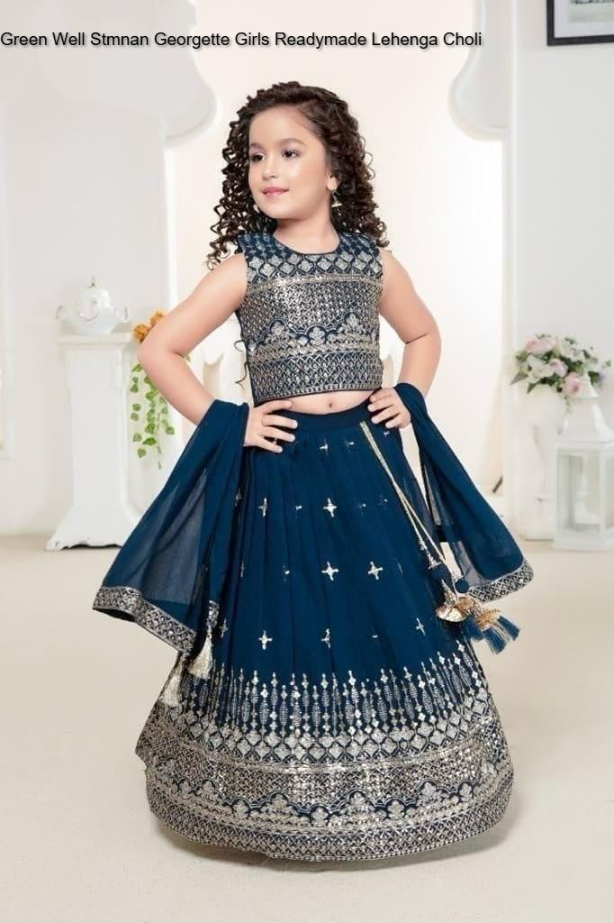 Green Well Stmnan Georgette Girls Readymade Lehenga Choli