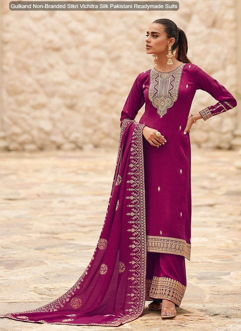 Gulkand Non-Branded Stkri Vichitra Silk Pakistani Readymade Suits