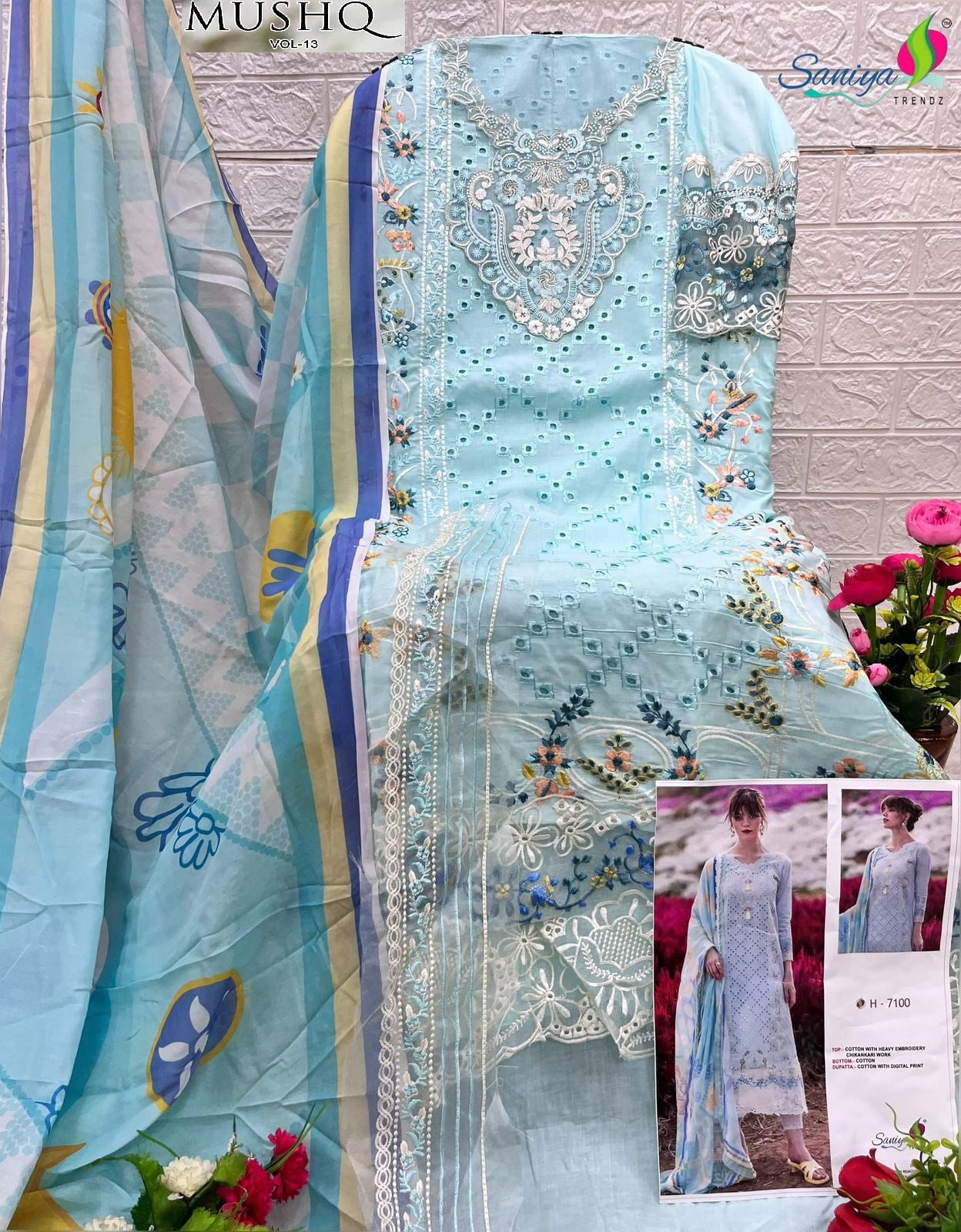 H-7100 Mushq Vol 13 Saniya Trendz Chikankari Pakistani Salwar Suits