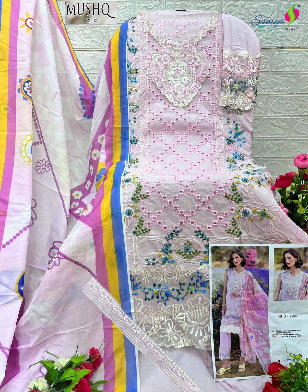 H-7104 Mushq Vol 13 Saniya Trendz Chikankari Pakistani Salwar Suits