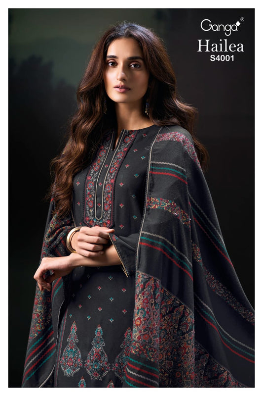 Hailea 4001 Ganga Printed Unstitched Suits
