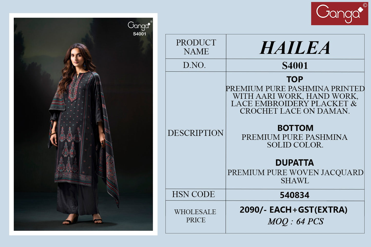 Hailea 4001 Ganga Printed Unstitched Suits