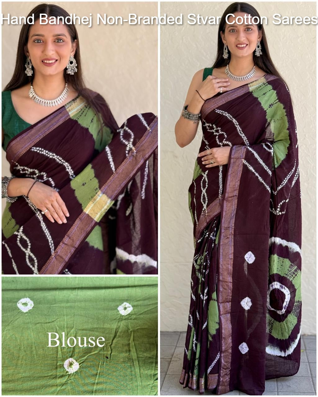 Hand Bandhej Non-Branded Stvar Cotton Sarees