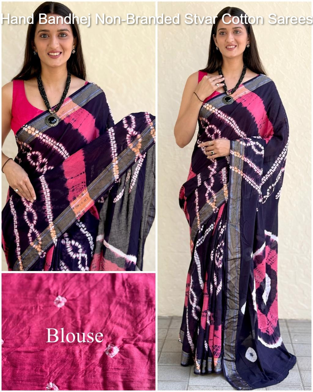 Hand Bandhej Non-Branded Stvar Cotton Sarees