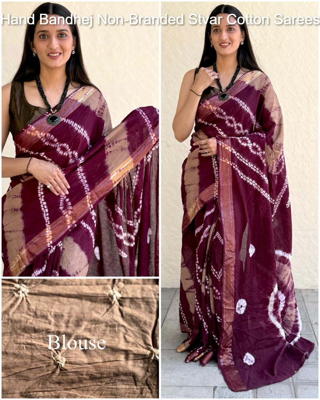 Hand Bandhej Non-Branded Stvar Cotton Sarees