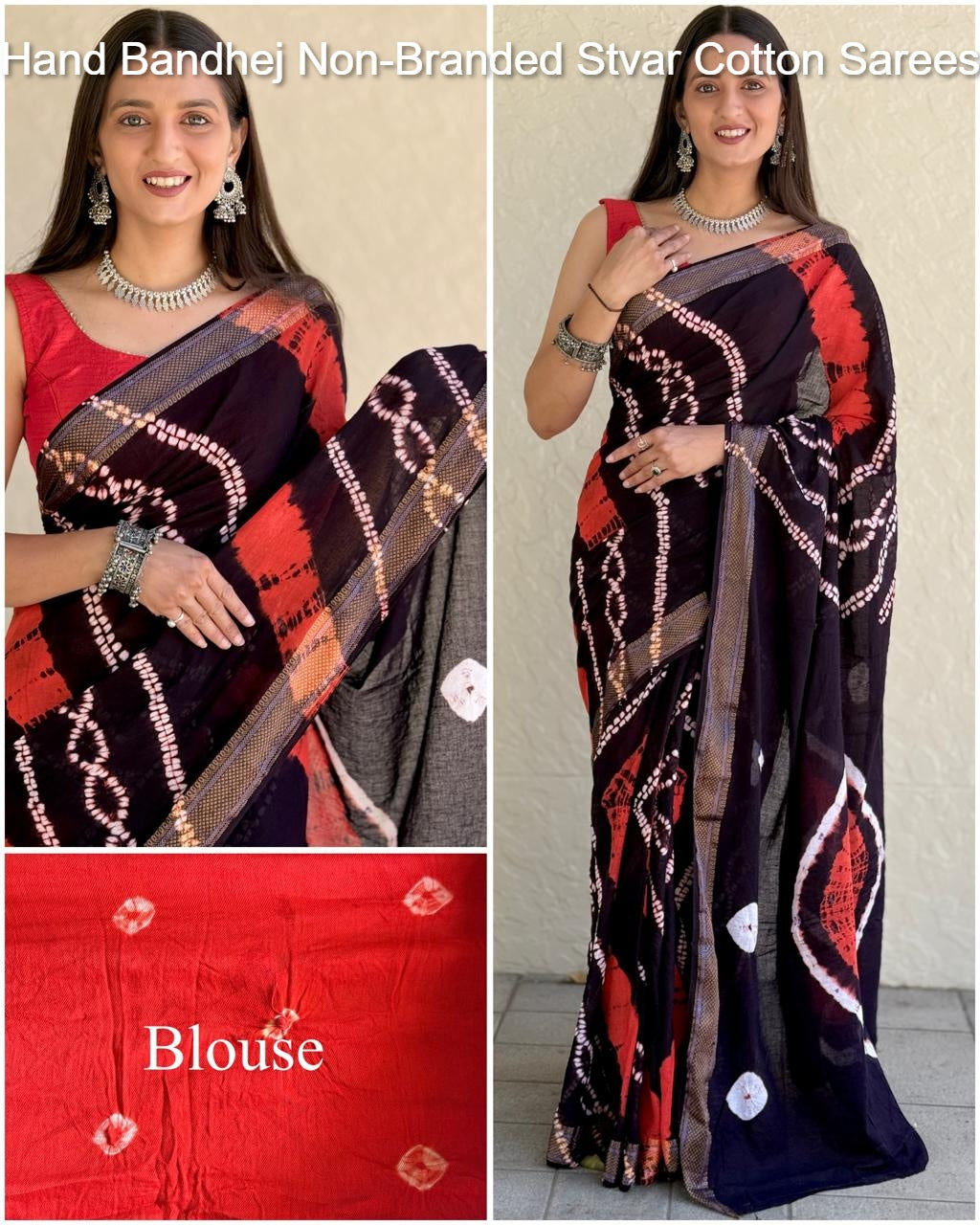 Hand Bandhej Non-Branded Stvar Cotton Sarees