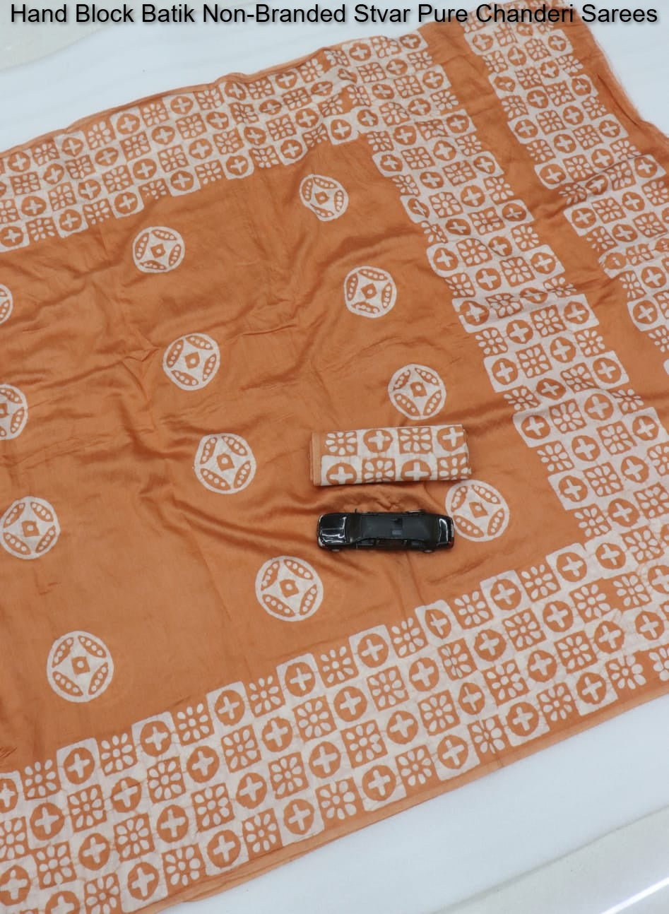 Hand Block Batik Non-Branded Stvar Pure Chanderi Sarees