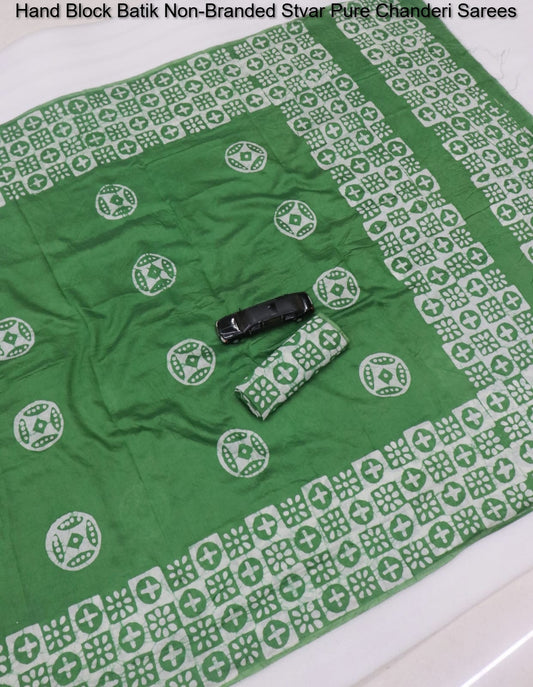 Hand Block Batik Non-Branded Stvar Pure Chanderi Sarees