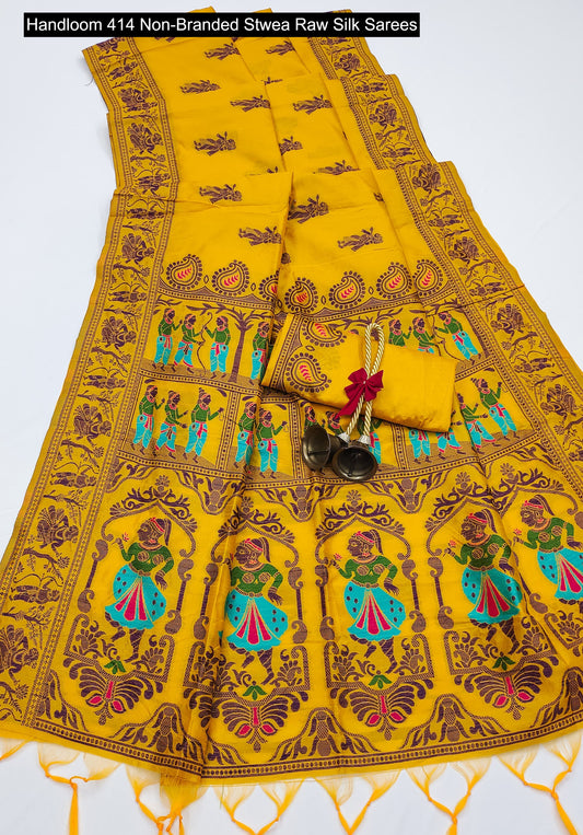 Handloom 414 Non-Branded Stwea Raw Silk Sarees