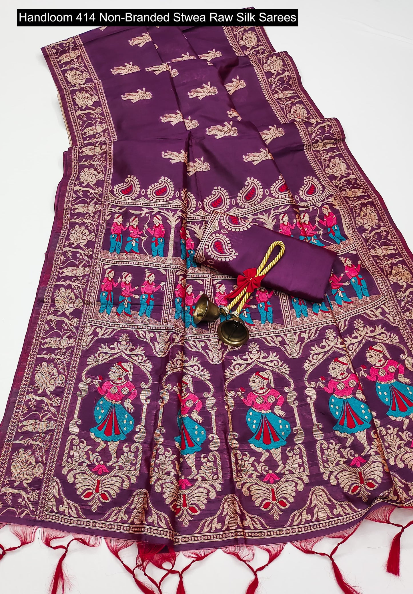 Handloom 414 Non-Branded Stwea Raw Silk Sarees